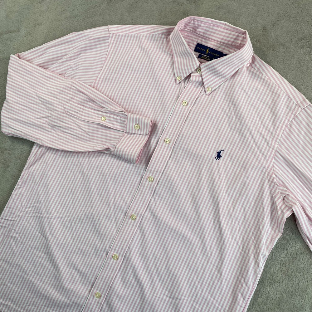 Polo Ralph Lauren Classic Fit Performance Oxford Shirt Men Large Pink Striped